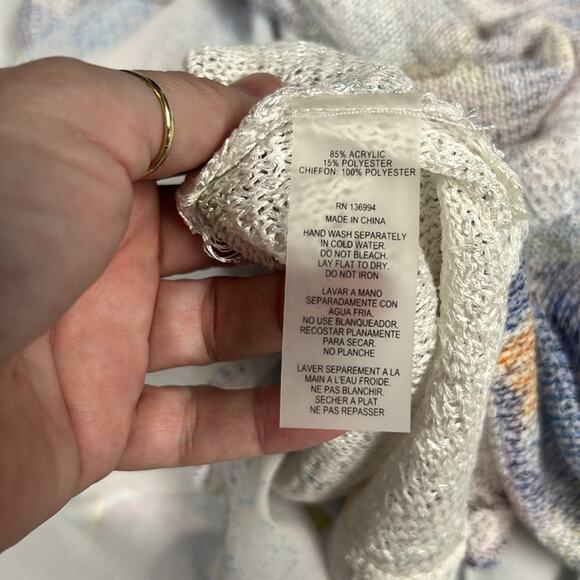 Sioni Tunic Sweater Knit/Chiffon Layered Long Sleeve Pullover Scoop Neck Medium - Picture 10 of 10